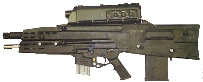 The left side view on the XM-29 OICW, showing its controls on the sighting unit.